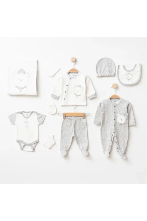 Erkek Bebek Ayı Nakışlı 10  Lu Hastane Çıkış Seti 0 Ay - 3 Ay