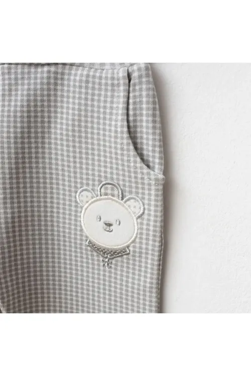 Erkek Bebek Ayı Nakışlı Sweatshirt Yelek Pantolon 3  lü Alt Üst Bebek Takımı 3 Ay - 36 Ay