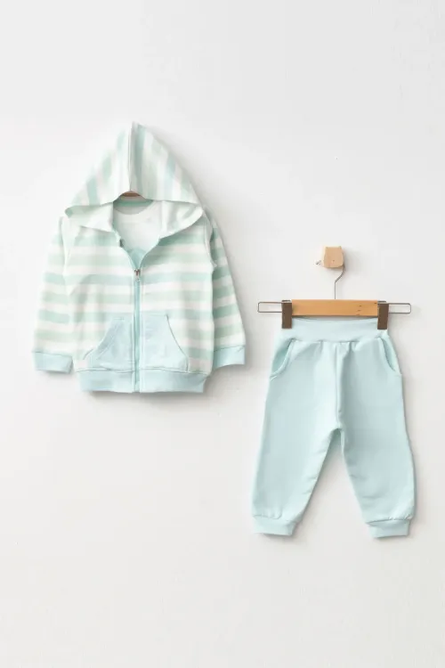 Erkek Bebek Balon Desenli Sweatshirt Pantolon T-shirt 3 lü Alt Üst Bebek Takımı 3Ay - 36Ay