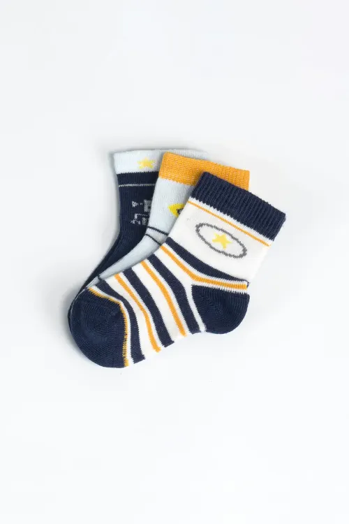 Erkek Bebek Basic Dikişsiz 3  lü Soket Çorap 0 Ay - 36 Ay