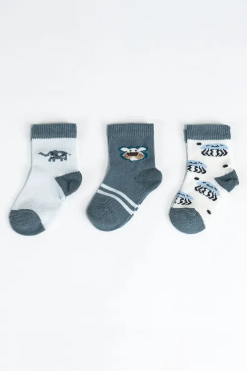 Erkek Bebek Basic Dikişsiz 3  lü Soket Çorap 0 Ay - 36 Ay