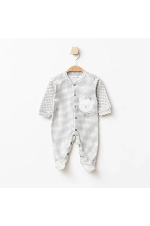 Erkek Bebek Çıtçıtlı Ayı Nakışlı Patikli Tulum 0 Ay - 6 Ay