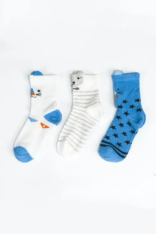 Erkek Çocuk Dikişsiz 3  lü Soket Çorap 3 Yaş - 6 yaş