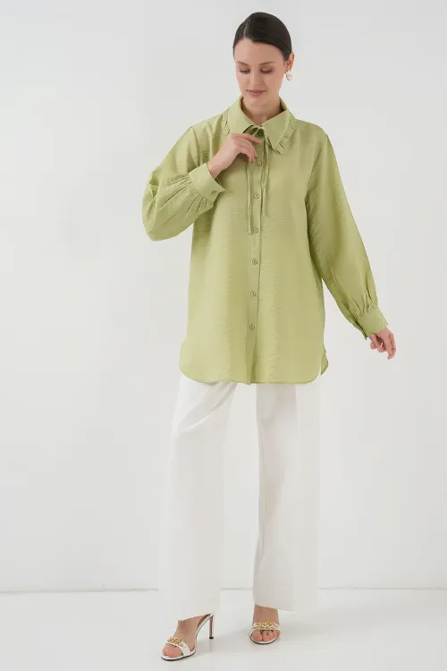 Fırfırlı Uzun Gömlek Tunik 5952 - Çağla