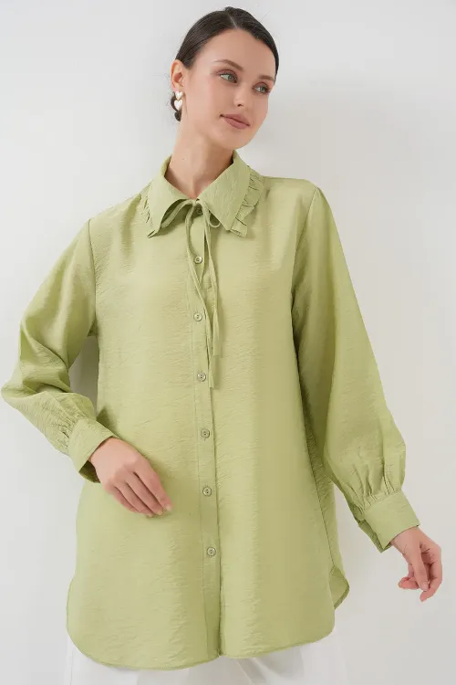 Fırfırlı Uzun Gömlek Tunik 5952 - Çağla