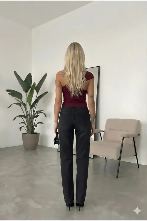 Kadın Bordo Gold Toka Detay Omuz Drape Detaylı Sandy Bluz HZL26W-FRY123741