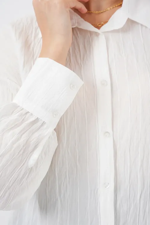 Kadın Çizgili Uzun Gömlek Tunik 5963 - Beyaz