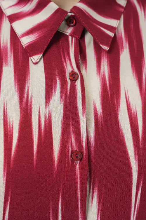 Kadın Desenli Oversize Gömlek 20301 - Kırmızı