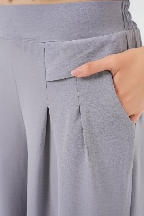 Kadın Geniş Paça Pileli Pantolon 6718 - Gri