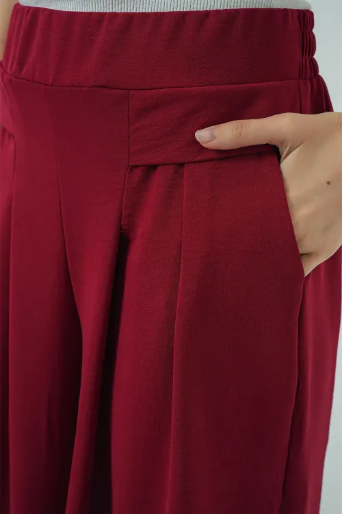 Kadın Geniş Paça Pileli Pantolon 6718 - Kırmızı