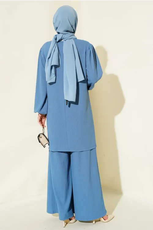 Kadın İndigo Tunik Pantolon Alt Üst Takım 6663