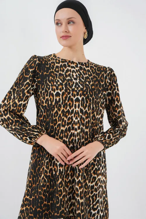 Kadın Leopar Tunik Pantolon Alt Üst Takım 6663