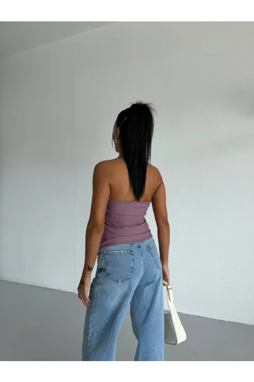 Kadın Lila Ottoman Kumaş Halter Yaka Toka Detay Bluz HZL26W-FRY123321