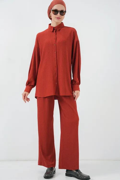 Kadın Örme Tesettür Alt Üst Takım 6711 - Kiremit