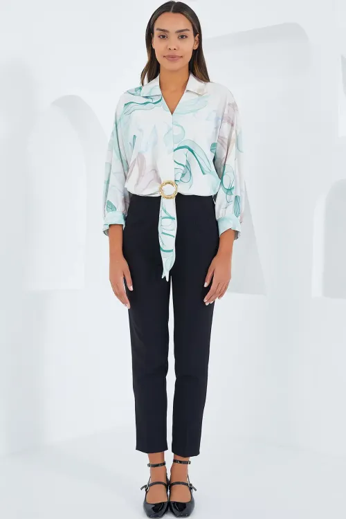Kadın Oversize Dökümlü Crop Saten Gömlek 906 - Mint