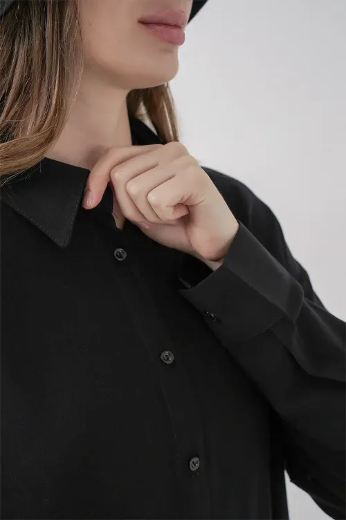 Kadın Oversize Viskon Gömlek 3785 - Siyah