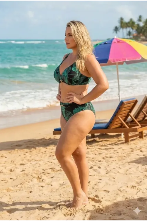 Kadın Siyah Açık Yeşil Aksesuar Detaylı Astarlı Büyük Beden Bikini Takımı HZL25S-LC25147