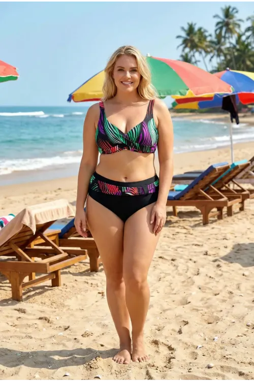 Kadın Siyah Mor Yeşil Büyük Beden Astarlı Bikini Takım HZL25S-LC21202