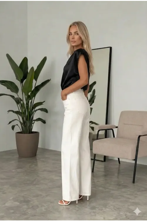 Kadın Siyah Tek Omuz Asimetrik Kesim Saten Bluz HZL26W-FRY121171