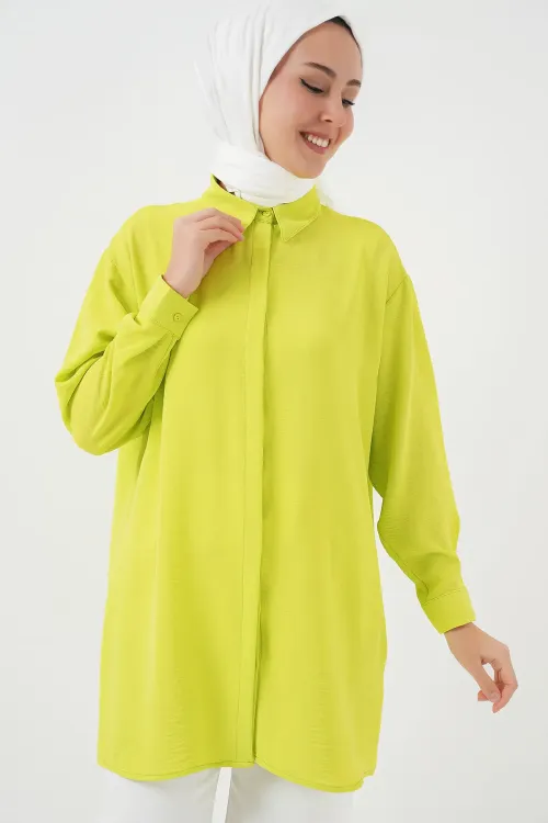 Kadın Uzun Gömlek Tunik 5945 - E.Yeşil