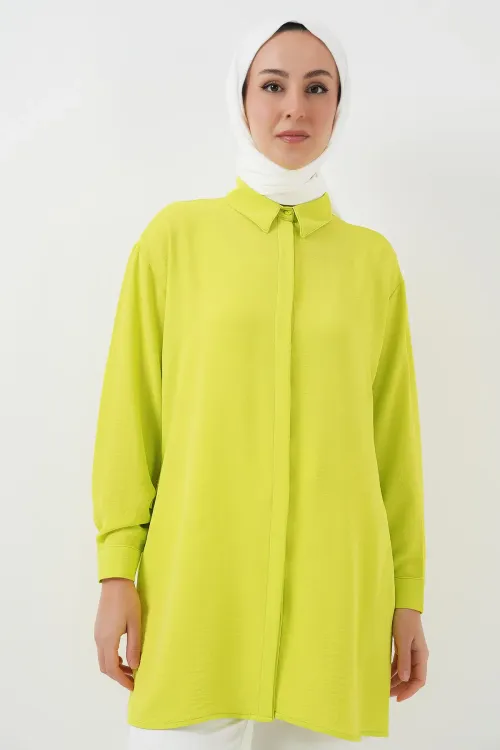 Kadın Uzun Gömlek Tunik 5945 - E.Yeşil