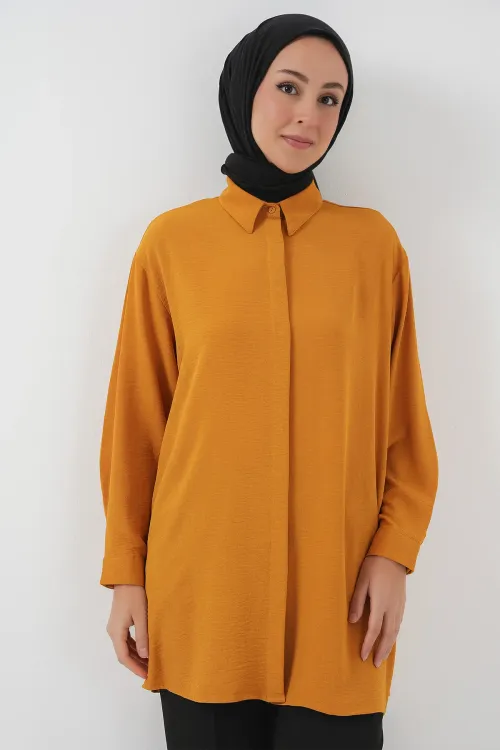 Kadın Uzun Gömlek Tunik 5945 - Hardal