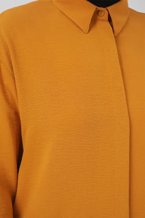 Kadın Uzun Gömlek Tunik 5945 - Hardal