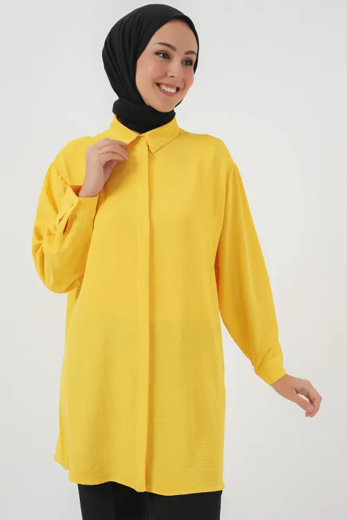 Kadın Uzun Gömlek Tunik 5945 - Sarı