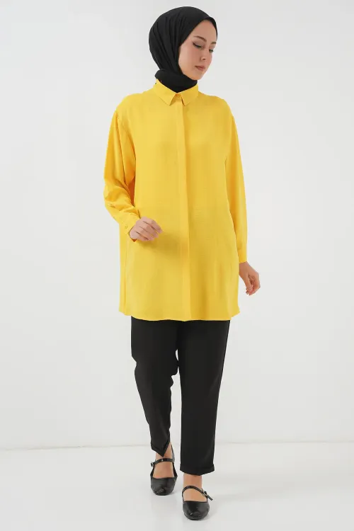 Kadın Uzun Gömlek Tunik 5945 - Sarı
