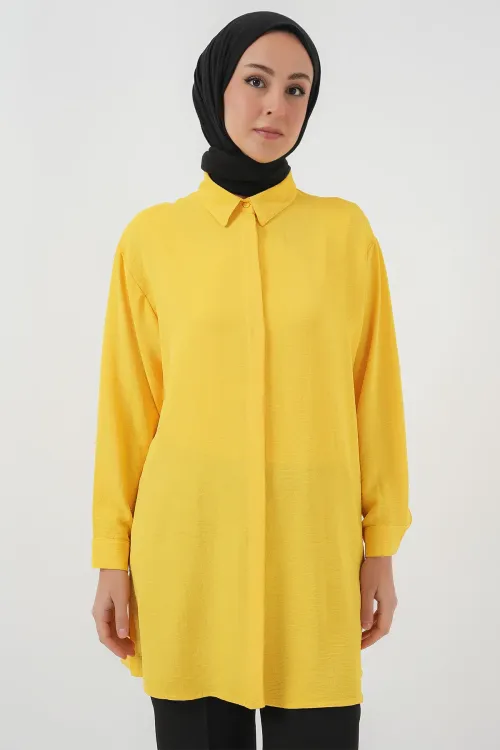Kadın Uzun Gömlek Tunik 5945 - Sarı