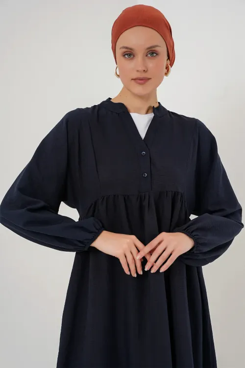 Kadın Uzun Tesettür Elbise 2525 - Lacivert