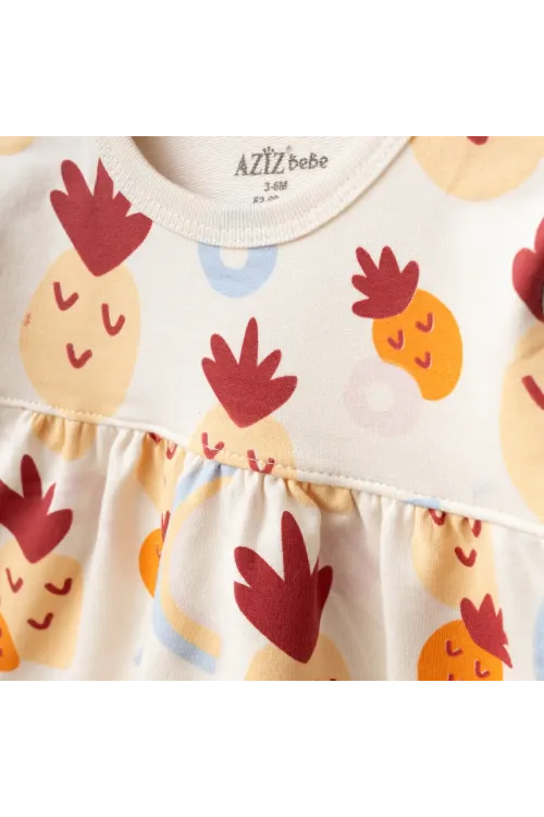 Kız Bebek Ananas Desenli % 100 Pamuk Sweatshirt Pantolon 2  li Alt Üst Bebek Takımı 3 Ay-36 Ay