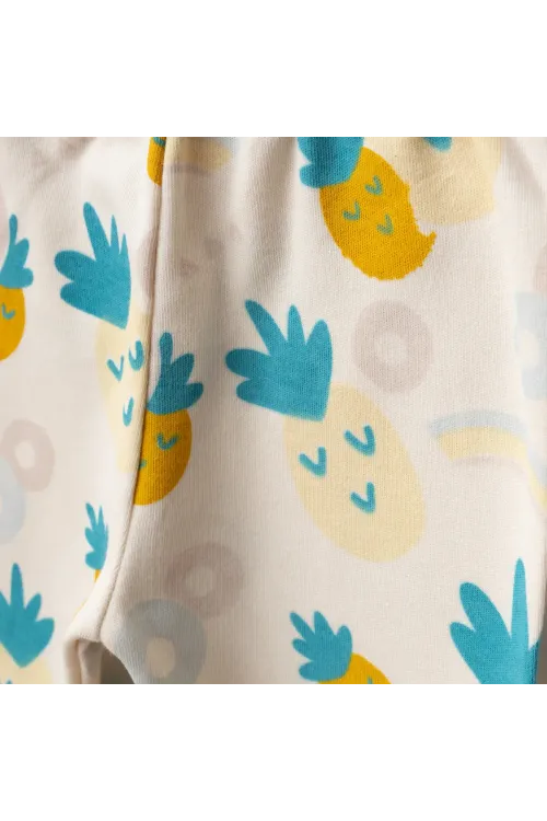 Kız Bebek Ananas Desenli Hırka Pantolon Bere 3  lü Alt Üst Bebek Takımı 0 Ay - 6 Ay