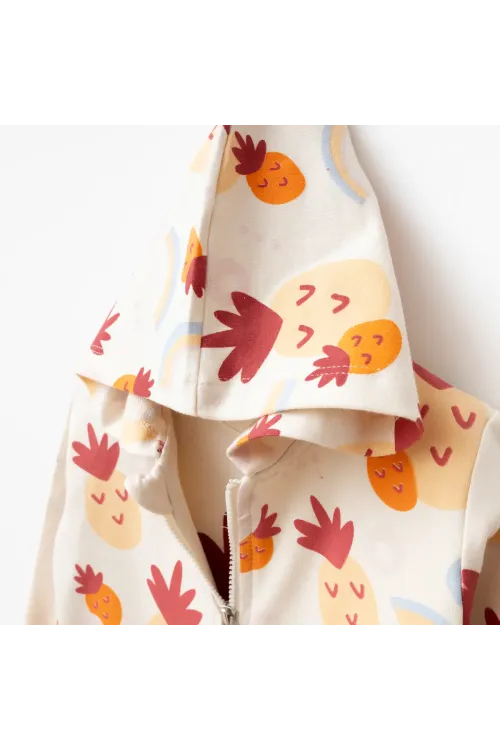 Kız Bebek Ananas Desenli Sweatshirt Pantolon T-shirt 3 lü Alt Üst Bebek Takımı 3Ay - 36Ay