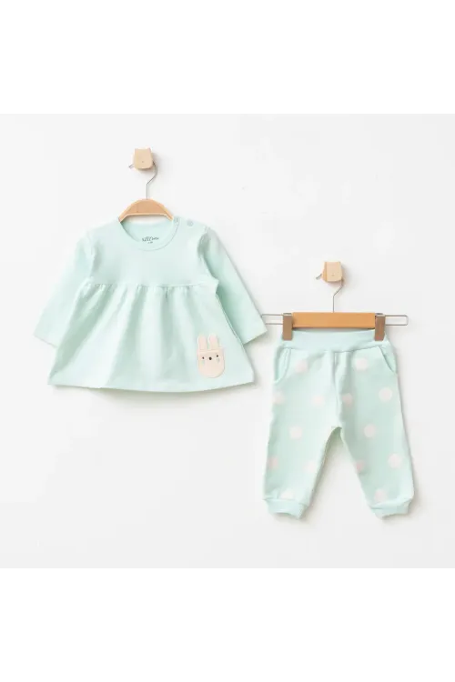 Kız Bebek Animal Desenli % 100 Pamuk Sweatshirt Pantolon 2  li Alt Üst Bebek Takımı 3 Ay-36 Ay