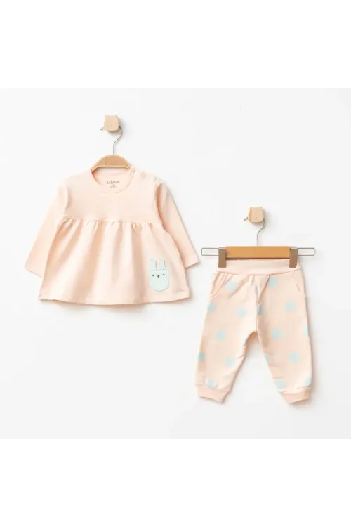Kız Bebek Animal Desenli % 100 Pamuk Sweatshirt Pantolon 2  li Alt Üst Bebek Takımı 3 Ay-36 Ay