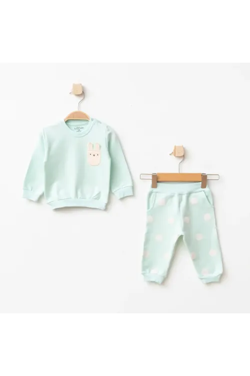 Kız Bebek Animal Desenli % 100 Pamuk Sweatshirt Pantolon 2  li Alt Üst Bebek Takımı 3 Ay-36 Ay