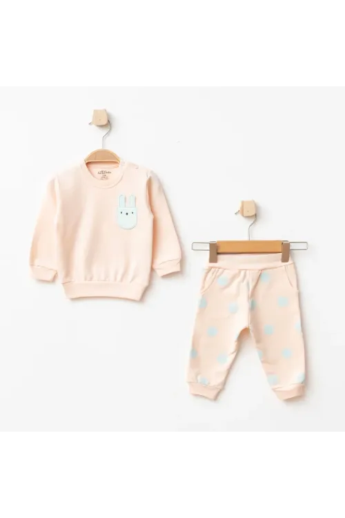 Kız Bebek Animal Desenli % 100 Pamuk Sweatshirt Pantolon 2  li Alt Üst Bebek Takımı 3 Ay-36 Ay