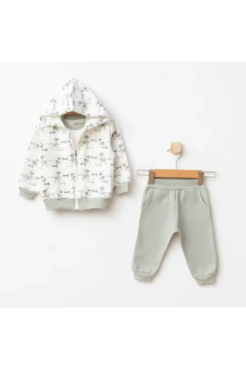 Kız Bebek Animal Desenli Sweatshirt Pantolon T-shirt 3 lü Alt Üst Bebek Takımı 3 Ay-36 Ay
