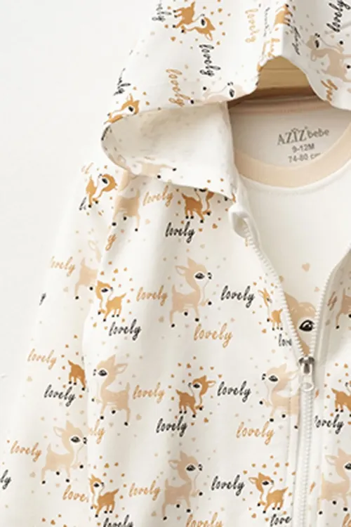 Kız Bebek Animal Desenli Sweatshirt Pantolon T-shirt 3 lü Alt Üst Bebek Takımı 3 Ay-36 Ay