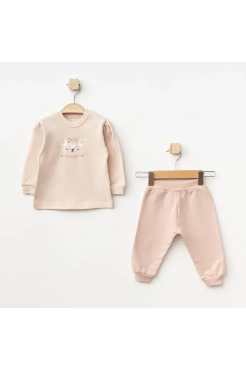 Kız Bebek Animal Desenli Sweatshirt Pantolon T-shirt 3 lü Alt Üst Bebek Takımı 3 Ay-36 Ay