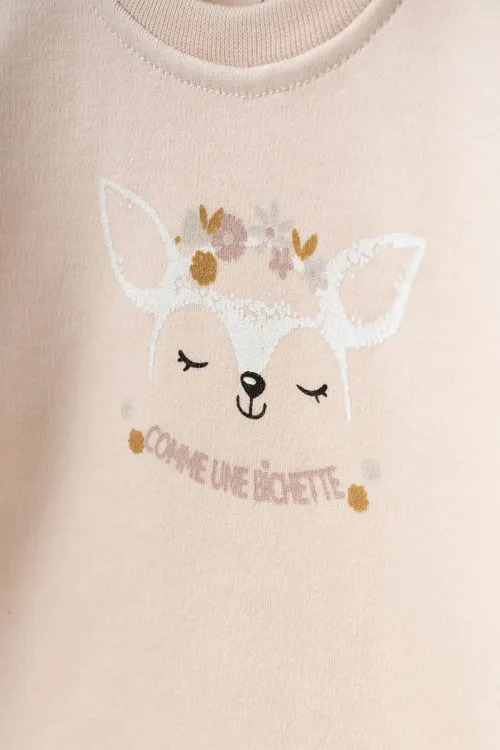 Kız Bebek Animal Desenli Zıbın Pantolon Bere 3 lü Alt Üst Bebek Takımı 0 Ay-6 Ay