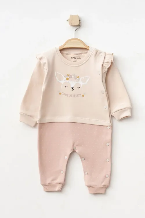 Kız Bebek Çıtçıtlı Desenli Patikli Tulum 0 Ay 6 Ay