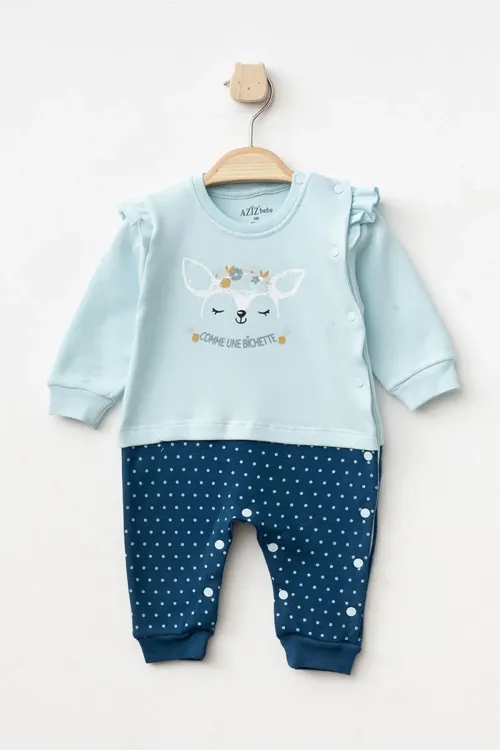 Kız Bebek Çıtçıtlı Desenli Patikli Tulum 0 Ay 6 Ay