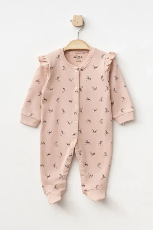 Kız Bebek Çıtçıtlı Desenli Patikli Tulum 0 Ay 6 Ay