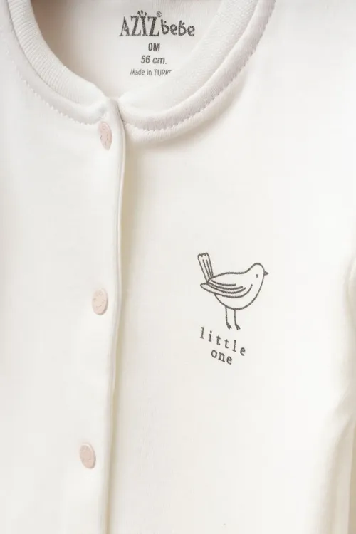 Kız Bebek Kuş Desenli Zıbın Pantolon Bere 3 lü Alt Üst Bebek Takımı 0 Ay-6 Ay