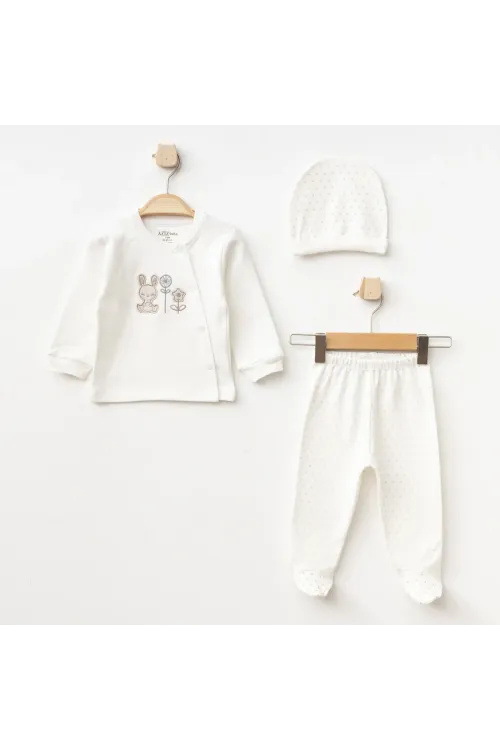 Kız Bebek Puantiyelli Zıbın Pantolon Bere 3 lü Alt Üst Bebek Takımı 0 Ay-6 Ay