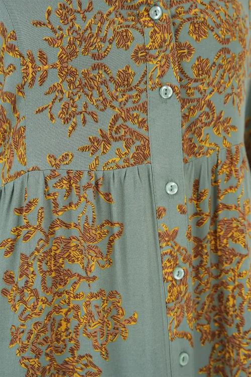 Mint Gold Desenli Tesettür Elbise 2423