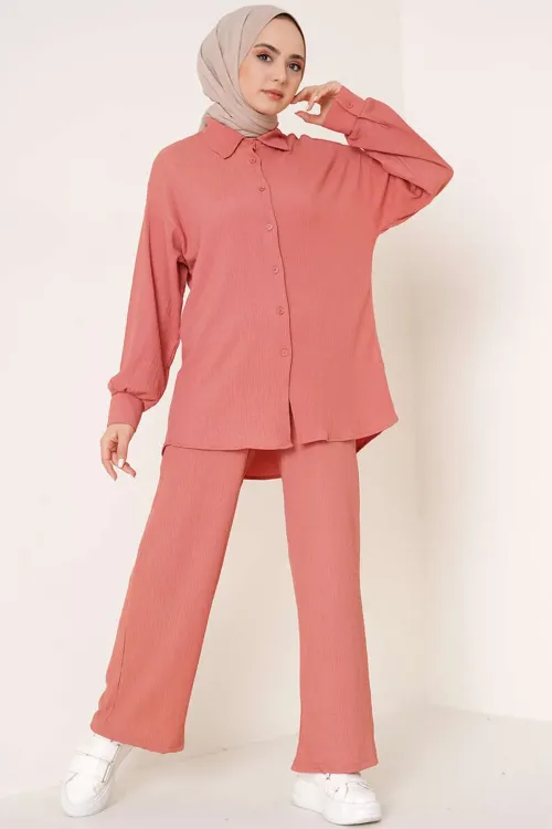 T5858 Örme Tesettür İkili Takım - Gül Kurusu