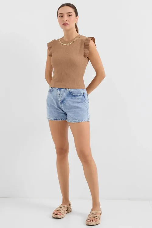 0430 Örme Bluz - Camel